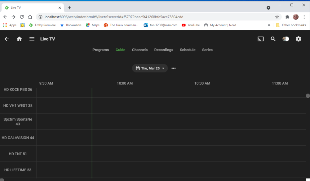 Live TV guide not loading HDHomerun data. General/Windows Emby