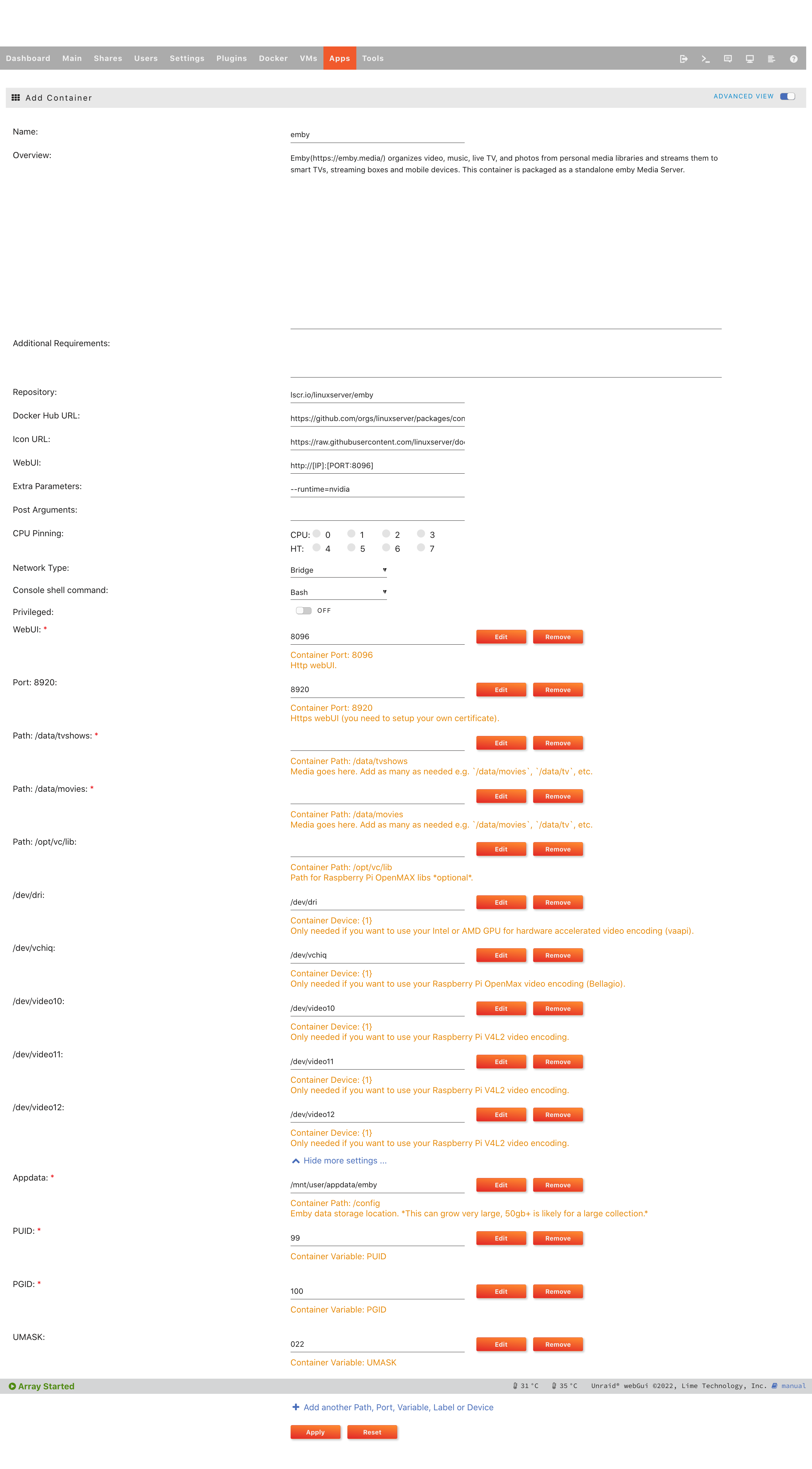 Unraid docker linuxserver emby linux emby community