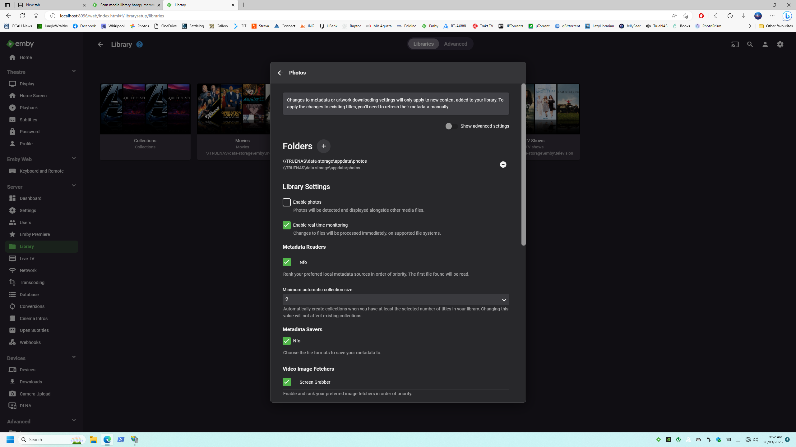 Scan media library hangs, memory usage ramps to max General/Windows