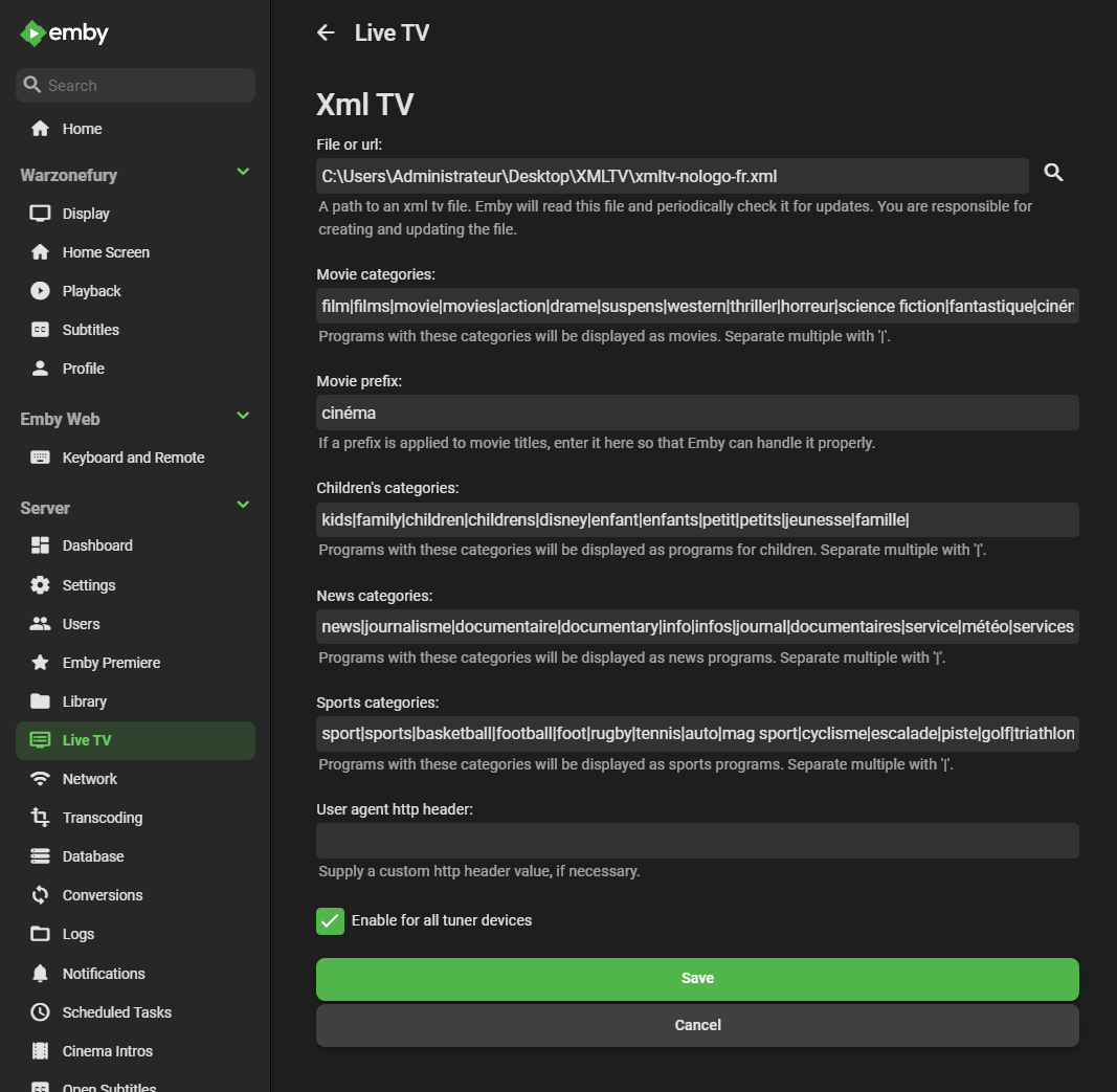 How do you get a xml file for IPTV Live TV - Live TV - Emby Community