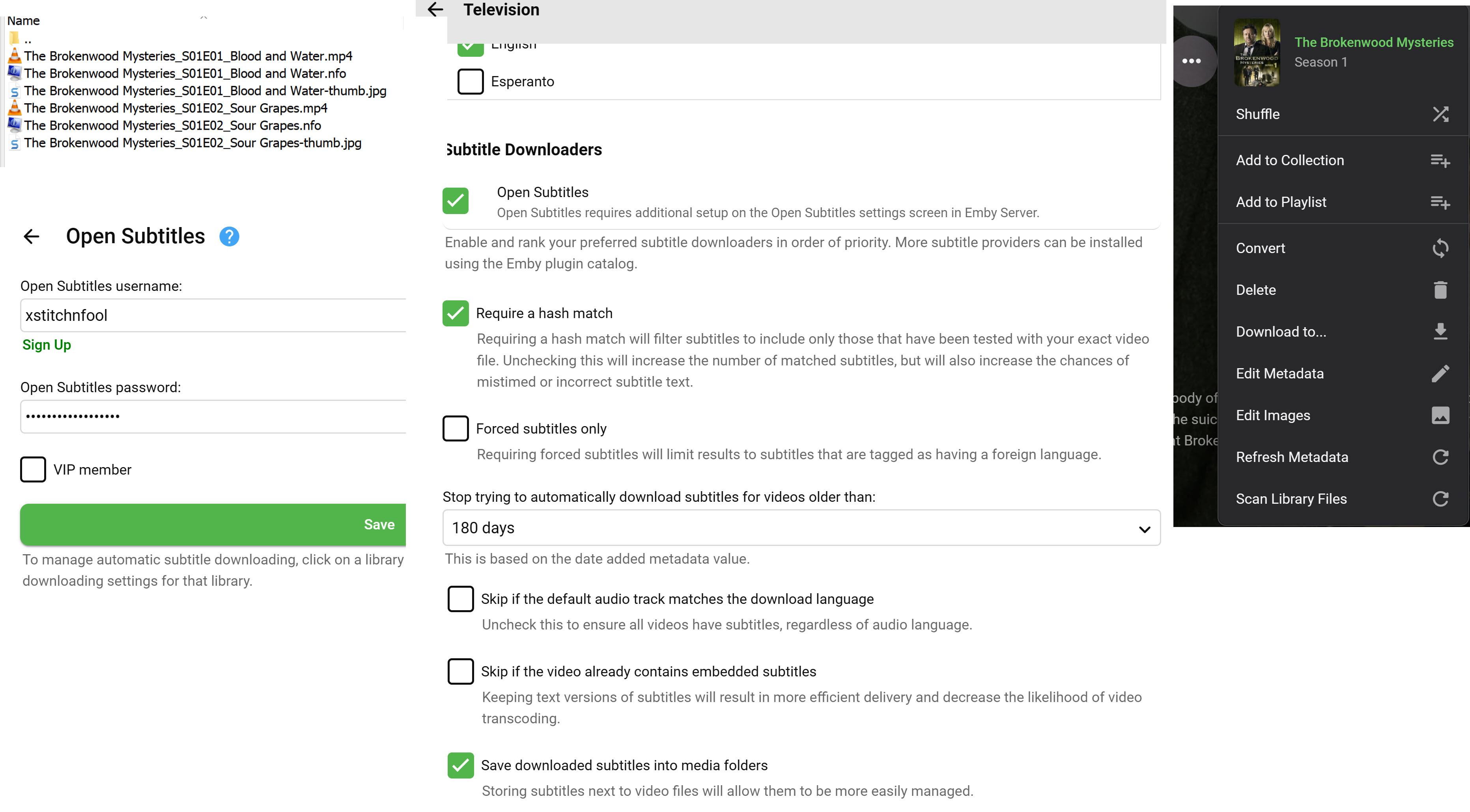 Subtitles API setup to download to media folder but don