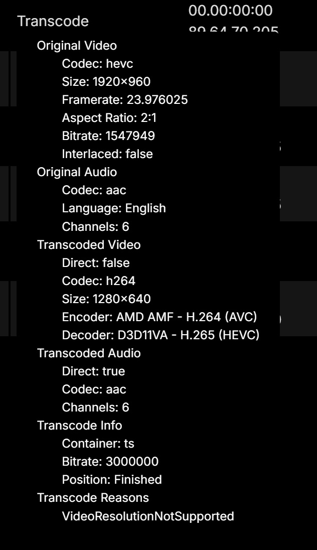 What "Video Resolution Not Supported" reason for transcoding means