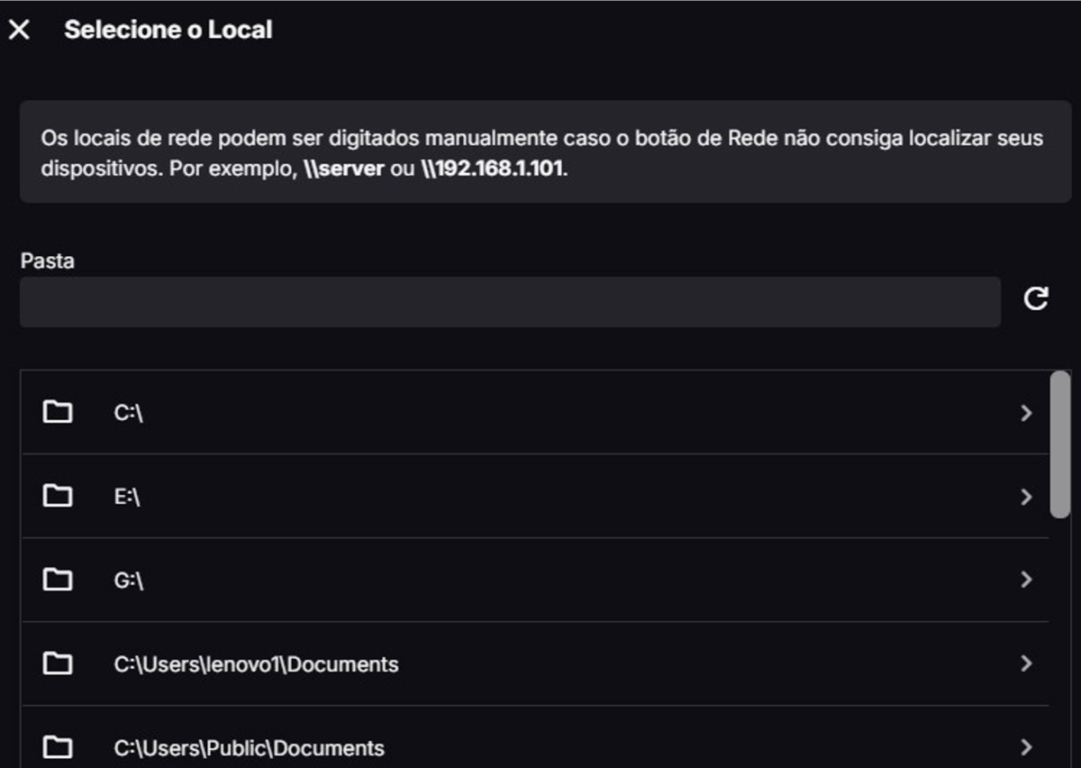 Emby não reconhece unidade.png