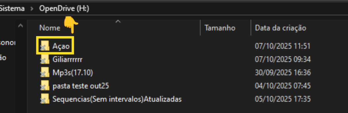 criei uma pasta com nome açao no opendrive(nuvem).png