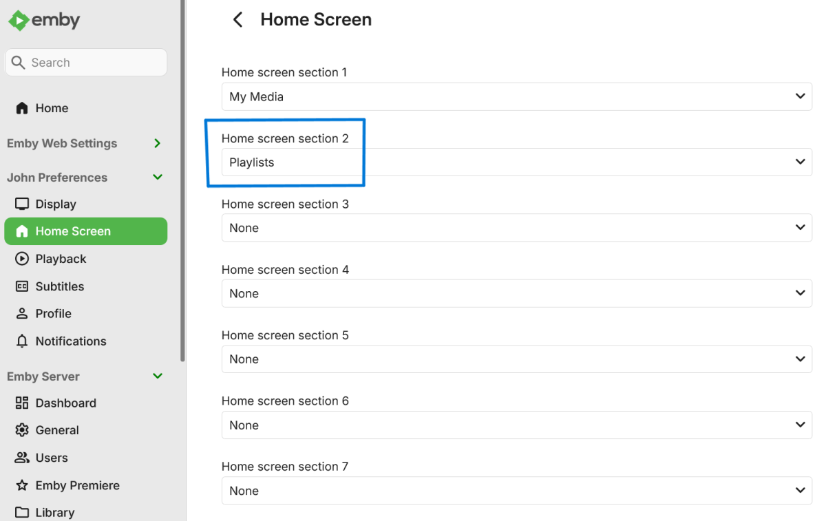 Emby Server Home Screen Settings.png